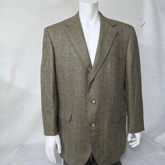 Vtg Corbin Sport Coat Mens 48R Glen‎ Plaid Blazer Jacket Wool Linen Tweed Blend